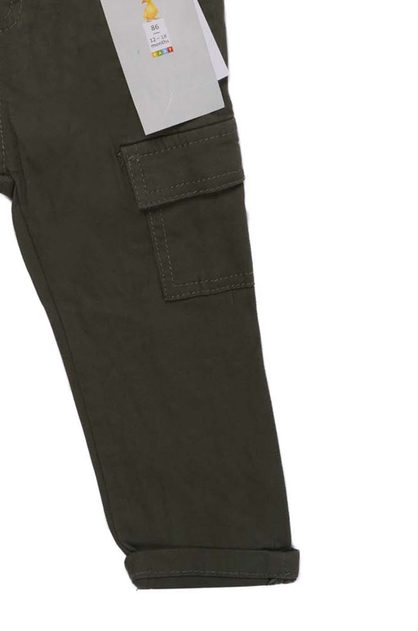 TRENDY STYLISH KHAKI DENIM PANT WITH STRIPED SUSPENDERS ISOLATED