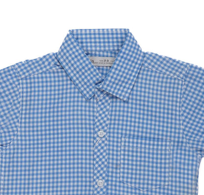 ZARA-KIDS SKY BLUE CHECK CASUAL HALF SLEEVE SHIRT