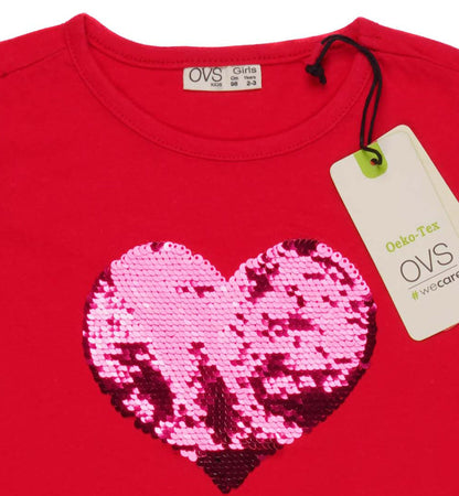 OVS-KIDS-HEART EMBROIDERED LOGO | T-SHIRT | RED