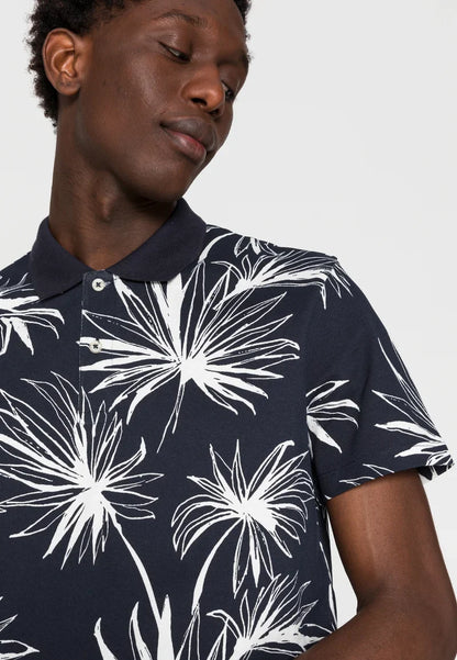 JACK & JONES FLORAL SHORT SLEEVE POLO SHIRT | NAVY BLUE