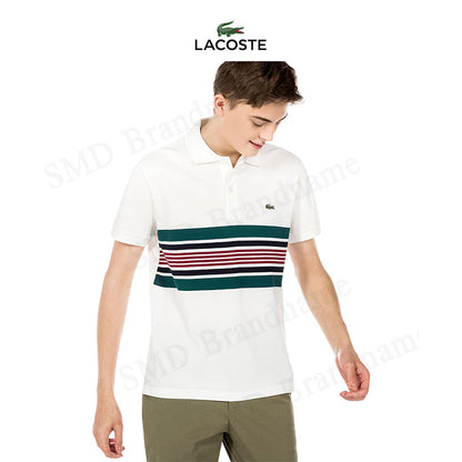 LACOSTE MEN SLIM SHORT SLEEVE EMBROIDERED LOGO SHIRT / WHITE