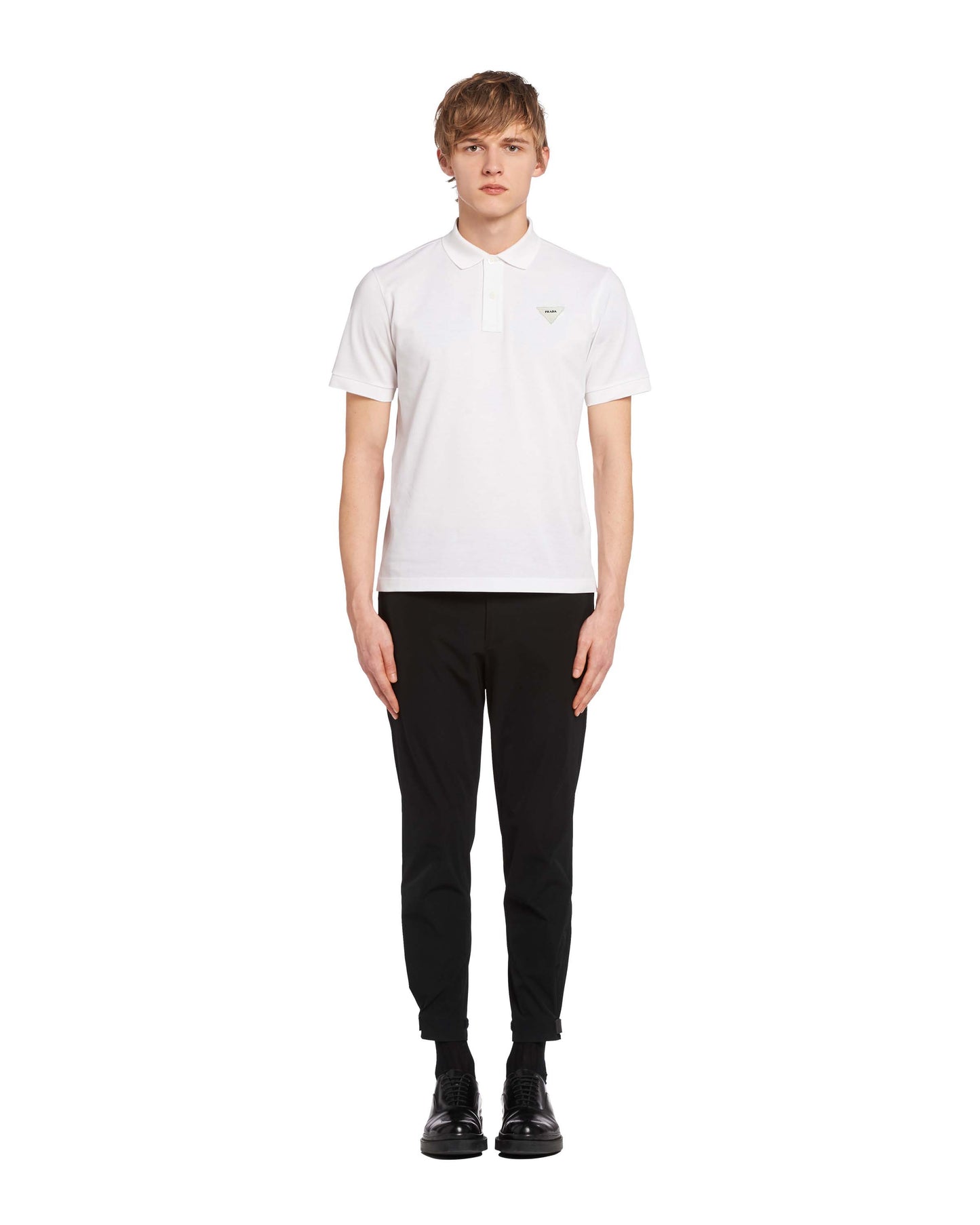 PRADA PIQUE MEN'S PLAIN TRIANGLE LOGO POLO | WHITE