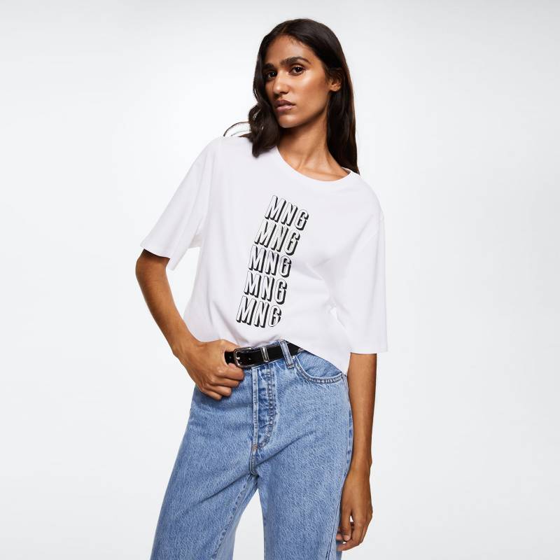 MANGO WOMEN PRINTED COTTON T - SHIRT | WHITE