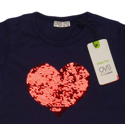 OVS-KIDS-HEART EMBROIDERED LOGO | T-SHIRT | D.BLUE