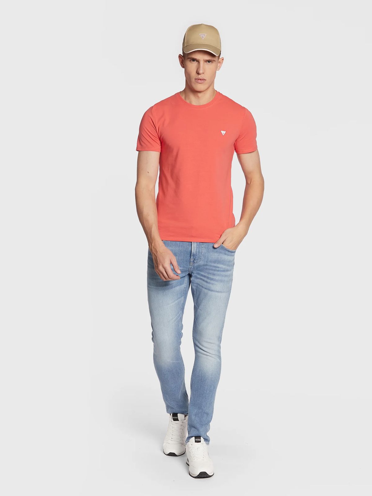 GUESS ORGANIC COTTON SUPER SLIM FIT T-SHIRT | RED