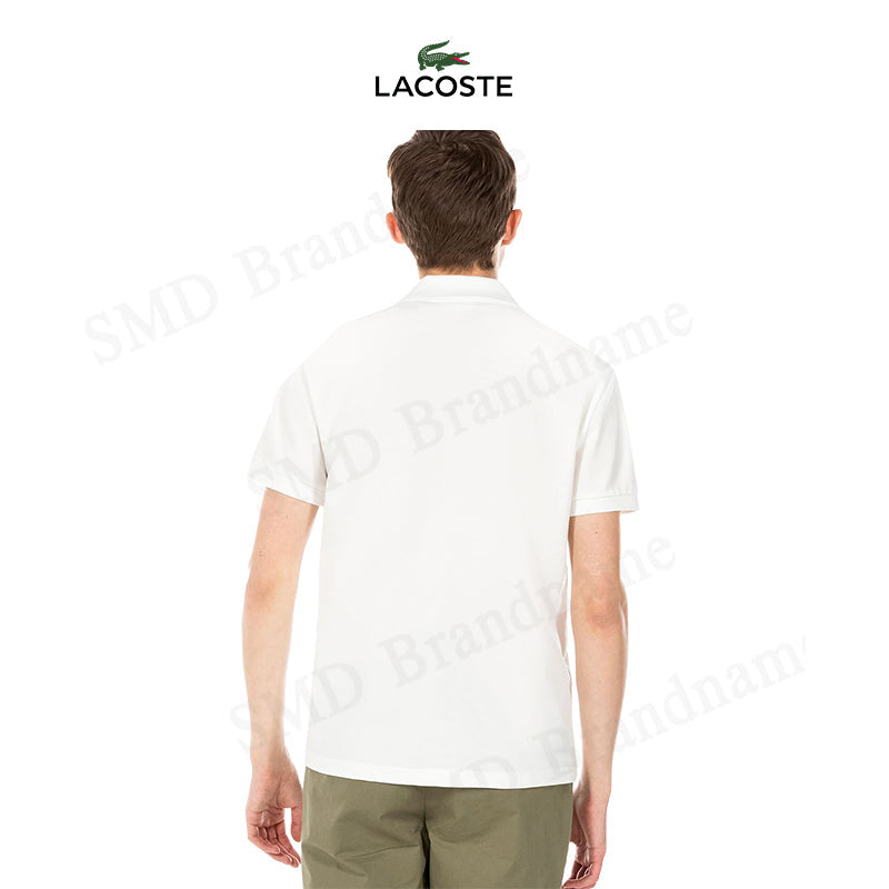 LACOSTE MEN SLIM SHORT SLEEVE EMBROIDERED LOGO SHIRT / WHITE