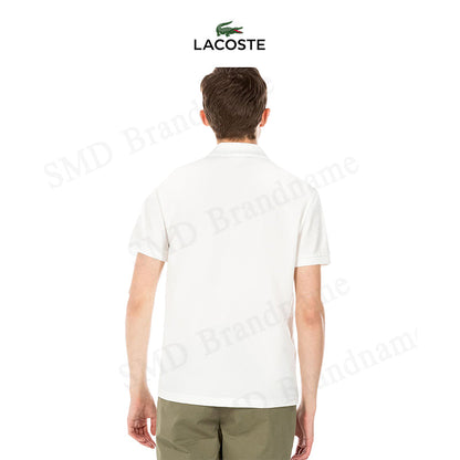 LACOSTE MEN SLIM SHORT SLEEVE EMBROIDERED LOGO SHIRT / WHITE