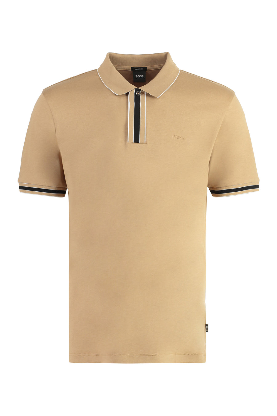 HUGO BOSS REGULAR FIT BOSS STRIPE-DETAIL POLO SHIRT | LIGHT BROWN