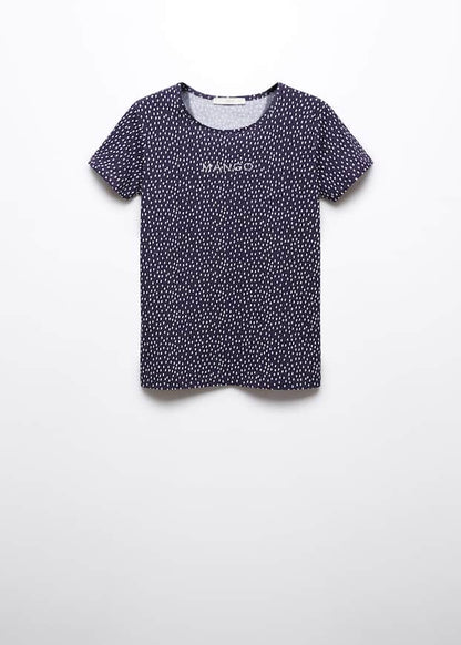 M.A.N.G.O-WOMEN EMBROIDERED LOGO T-SHIRT | NAVY