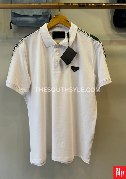 PRADA PIQUE MEN'S PLAIN TRIANGLE LOGO POLO | WHITE