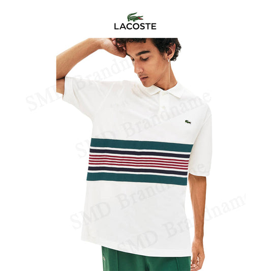 LACOSTE MEN SLIM SHORT SLEEVE EMBROIDERED LOGO SHIRT / WHITE