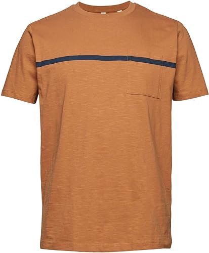 ESPRIT-MENS PREMIUM-BROWN T-SHIRT WITH BLUE CHEST STRIP