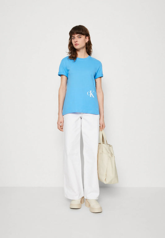 CALVIN KLEIN JEANS-COLOR OFF PLACED MONOGRAM TEE-SHIRT | BLUE CRUSH