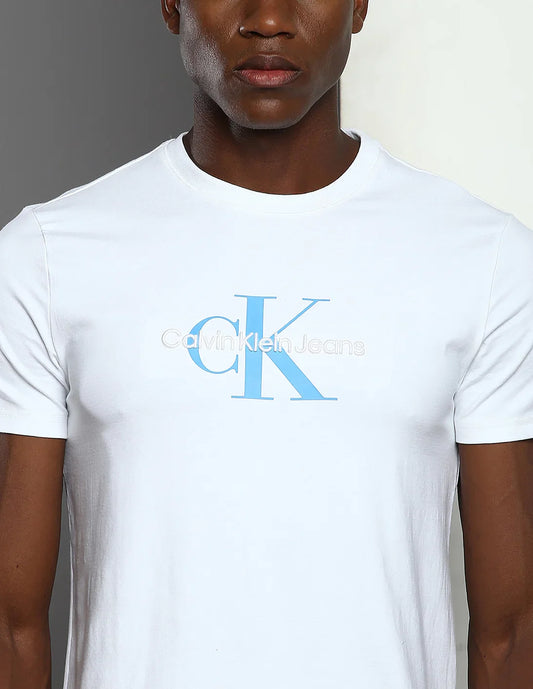 CALVIN KLEIN JEANS SLIM FIT MONO LOGO TEE SHIRT | WHITE