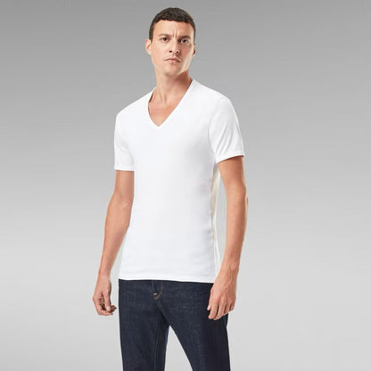 G-STAR RAW T-SHIRT SLIM FIT V NECK PLAIN-WHITE