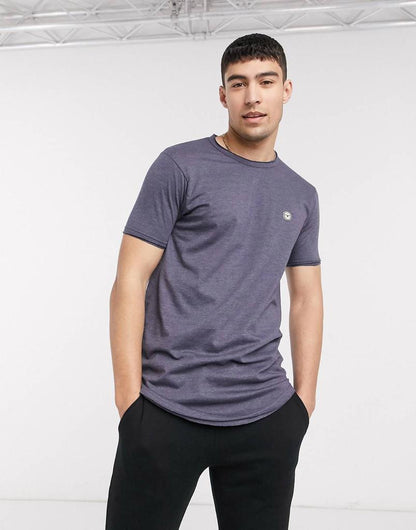 LE-BREVE. LONGLINE RAW EDGE T-SHIRT | NAVY MARL