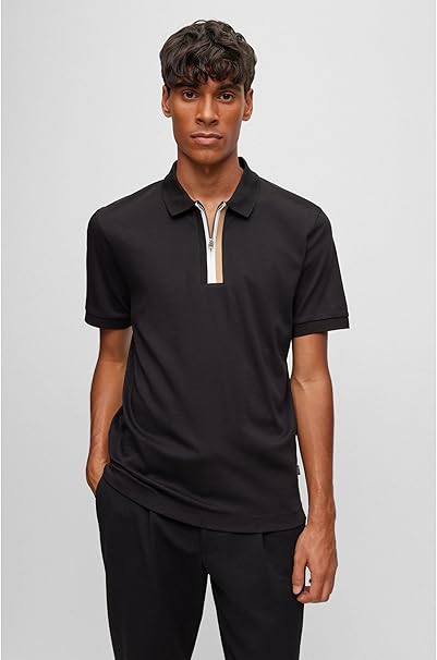 HUGO BOSS MERCERISED-COTTON POLO SHIRT | BLACK