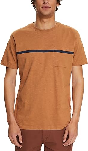 ESPRIT-MENS PREMIUM-BROWN T-SHIRT WITH BLUE CHEST STRIP