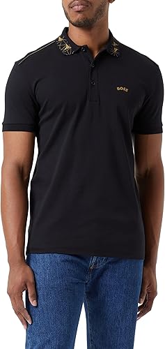 HUGO BOSS PAULE SLIM FIT GEOMETRIC POLO | BLACK