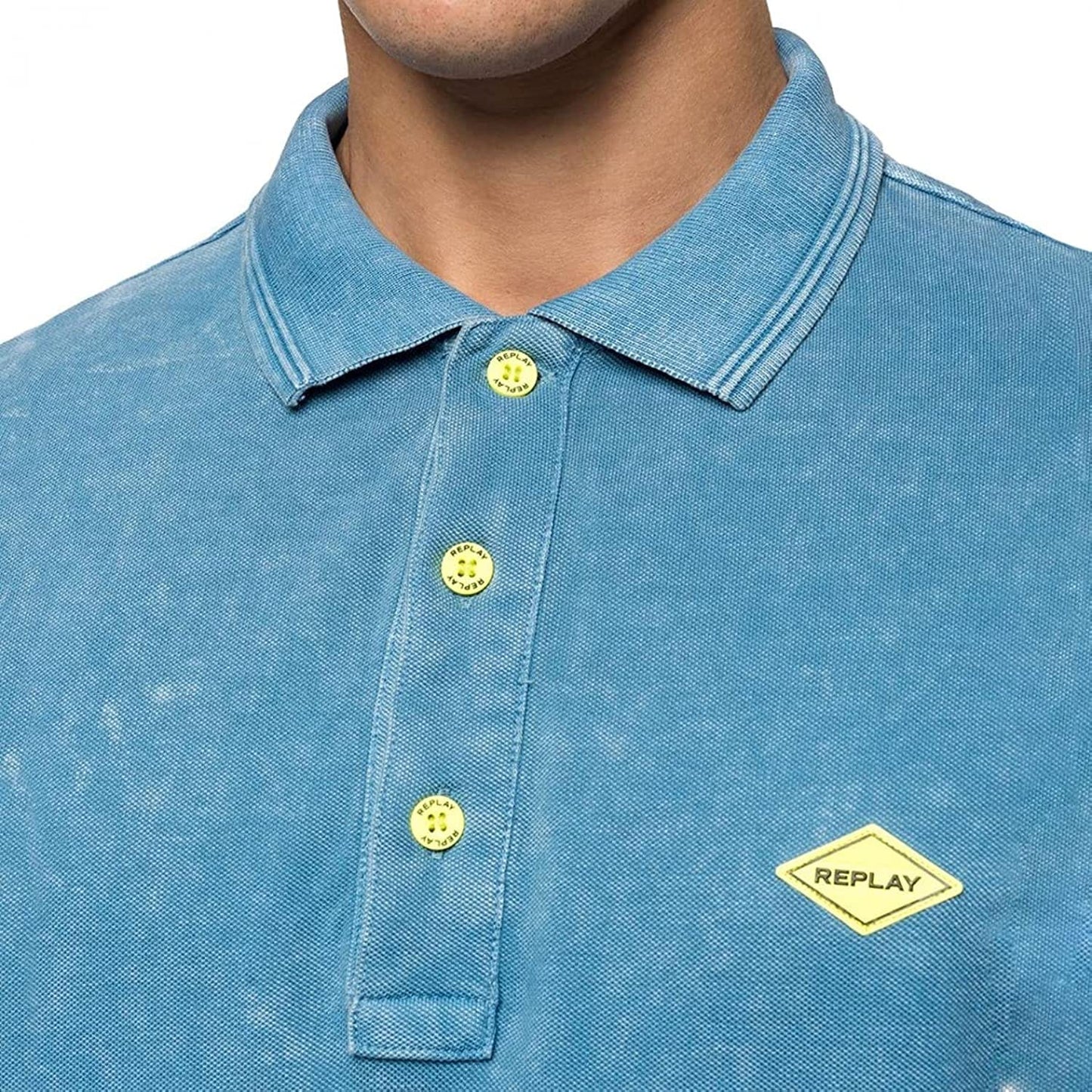 REPLAY.- DYYED  C0TT0N PIQUET SHORT SLEEVE POLO | LIGHT BLUE