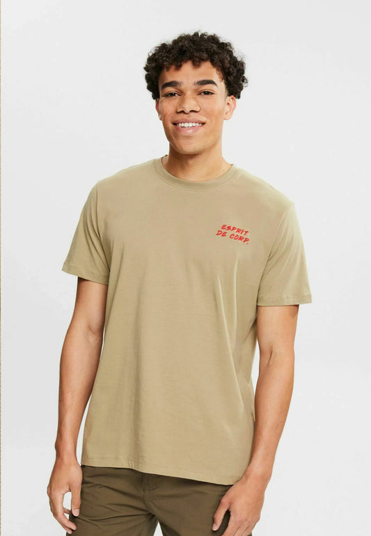 ESPRIT MEN T-SHIRT LOGO STICKEREI | KHAKI