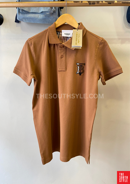 BURBERRY EKD-EMBROIDERED COTTON-BLEND POLO SHIRT | BROWN