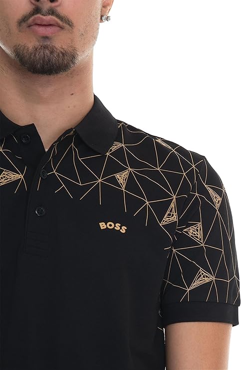 HUGO BOSS PAULE SLIM FIT GEOMETRIC POLO | BLACK