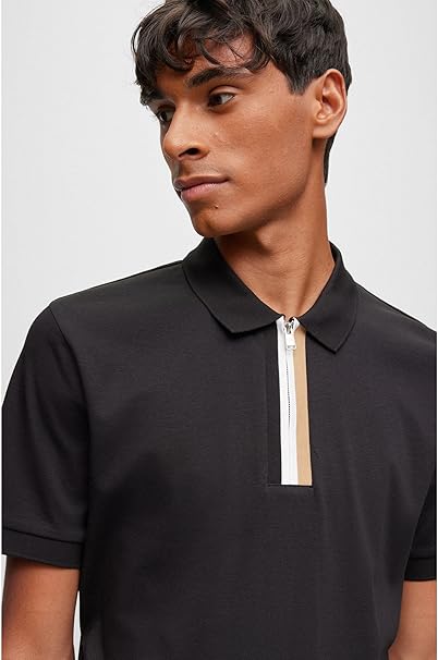 HUGO BOSS MERCERISED-COTTON POLO SHIRT | BLACK