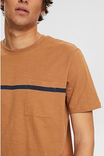 ESPRIT-MENS PREMIUM-BROWN T-SHIRT WITH BLUE CHEST STRIP