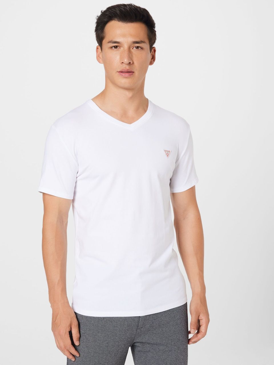 GUESS SHORT SLEEVE, V NECK T SHIRT | WHITE