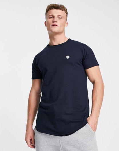 LE-BREVE. LONGLINE RAW EDGE T-SHIRT | NAVY BLUE