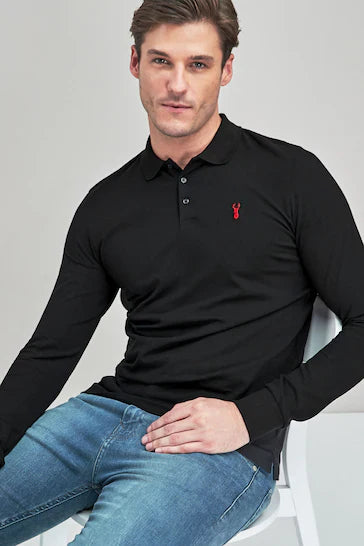 NEXT. - LONG SLEEVE PIQUE POLO SHIRT-MEN | BLACK