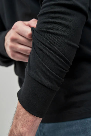 NEXT. - LONG SLEEVE PIQUE POLO SHIRT-MEN | BLACK