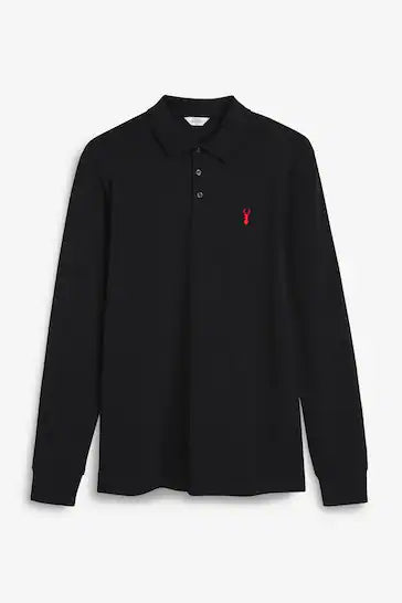 NEXT. - LONG SLEEVE PIQUE POLO SHIRT-MEN | BLACK