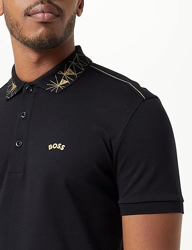 HUGO BOSS PAULE SLIM FIT GEOMETRIC POLO | BLACK