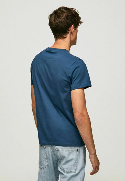 PEPE JEANS-COTTON SLI M FIT -T-SHIRT WITH PRINTED LOGO | NAVY BLUE