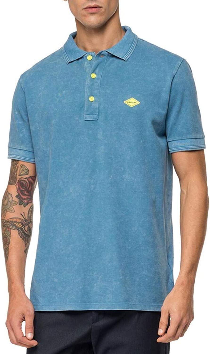 REPLAY.- DYYED  C0TT0N PIQUET SHORT SLEEVE POLO | LIGHT BLUE