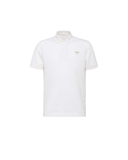 PRADA PIQUE MEN'S PLAIN TRIANGLE LOGO POLO | WHITE