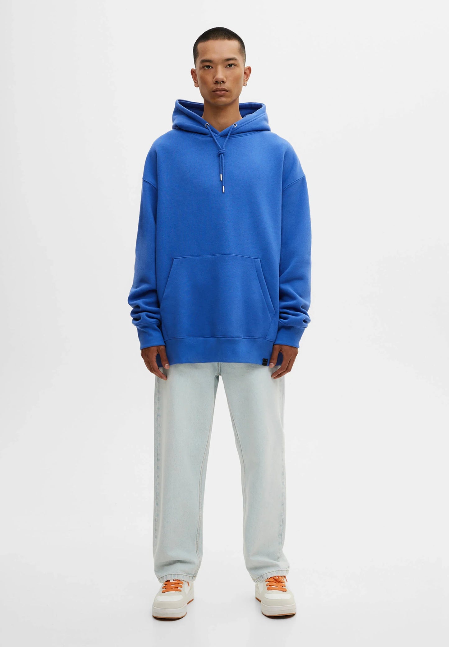 PULL & BEAR-BASIC HOODIE UNISEX | BLUE DENIM