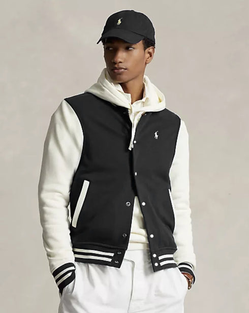 RALPH LAUREN MEN'S SLIM FIT VARSITY BASEBALL JACKET | BLACK