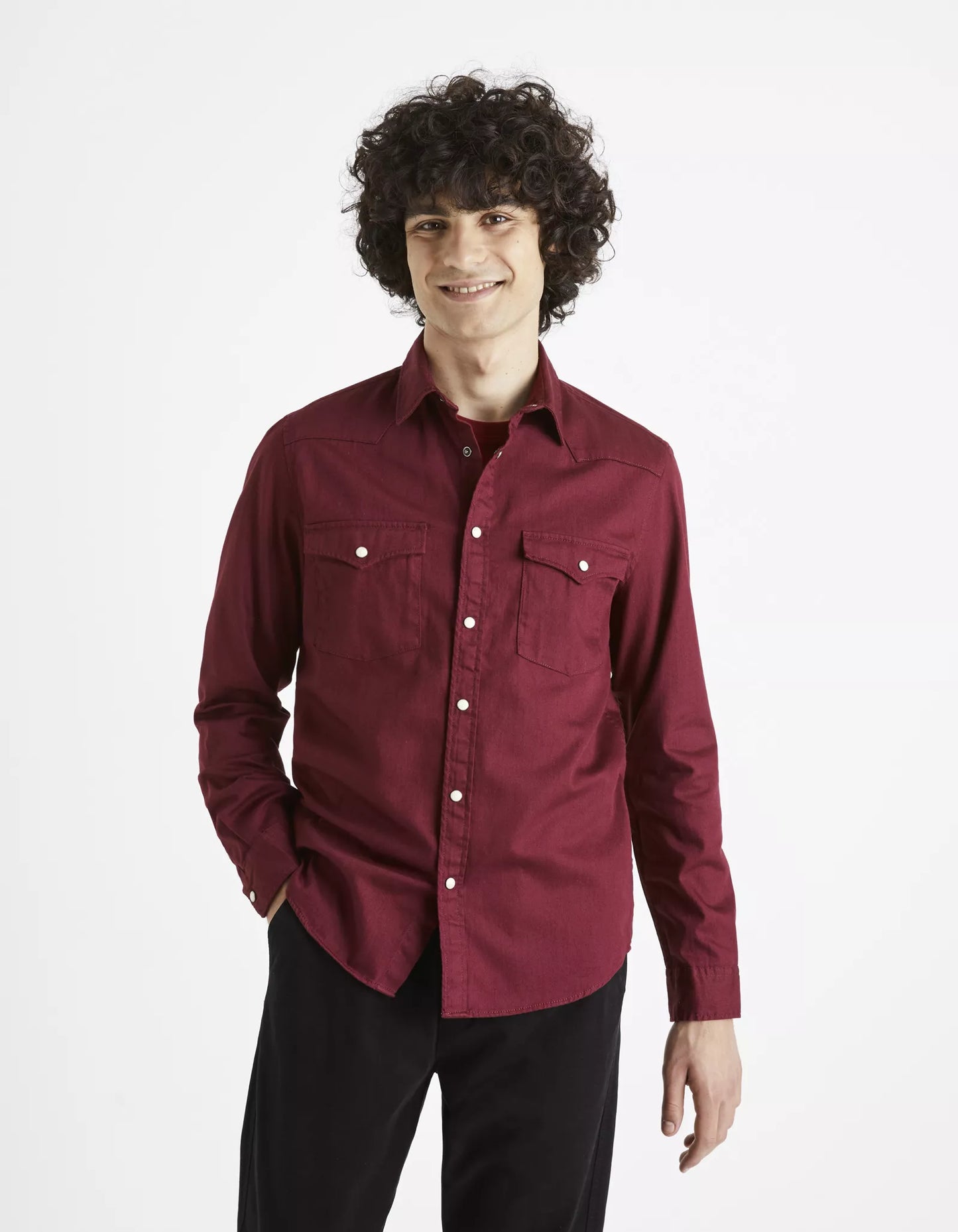 CELIO. DENIM SHIRT MODERN FIT CANDENLO MEN | BURGUNDY