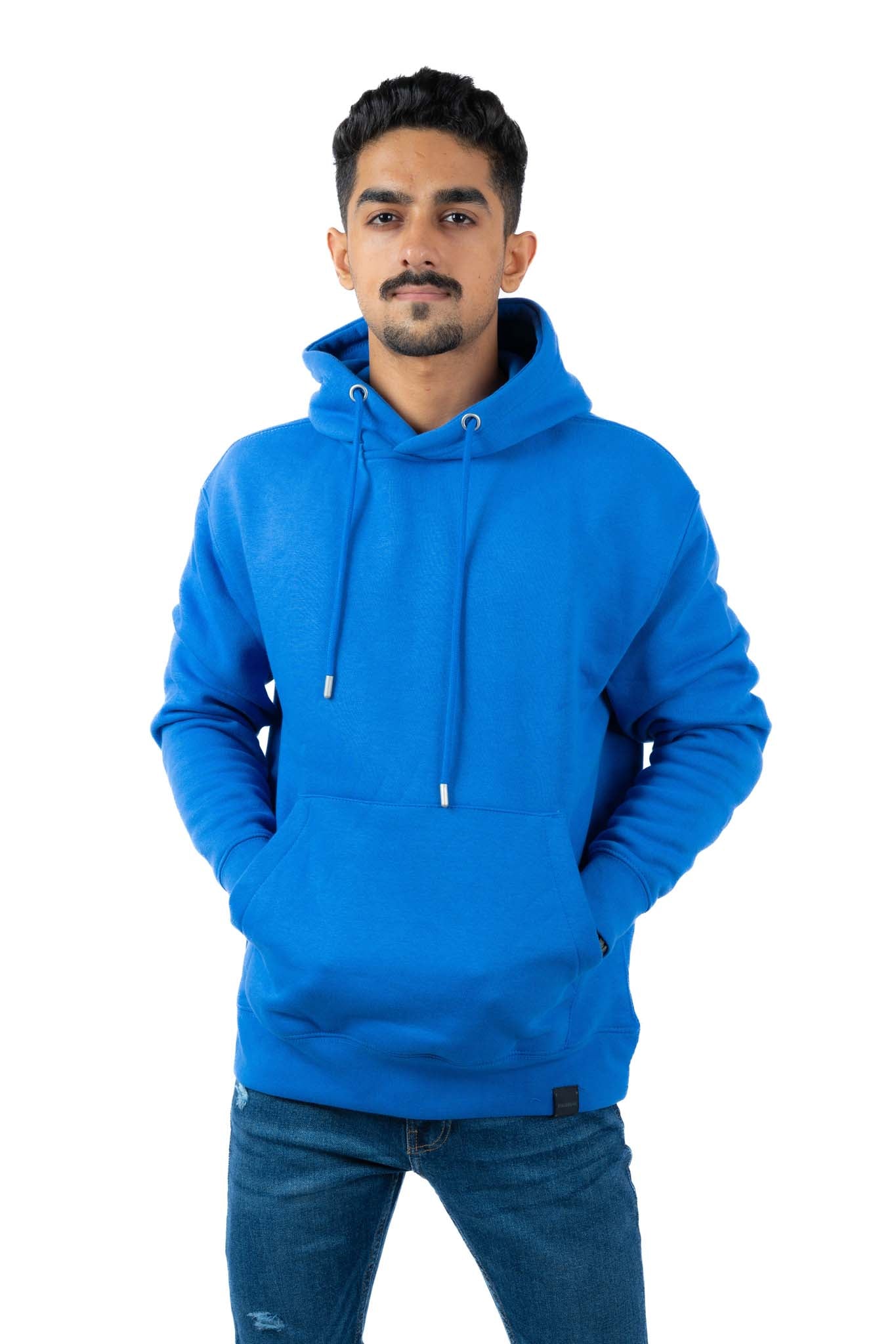 PULL & BEAR-BASIC HOODIE UNISEX | BLUE DENIM