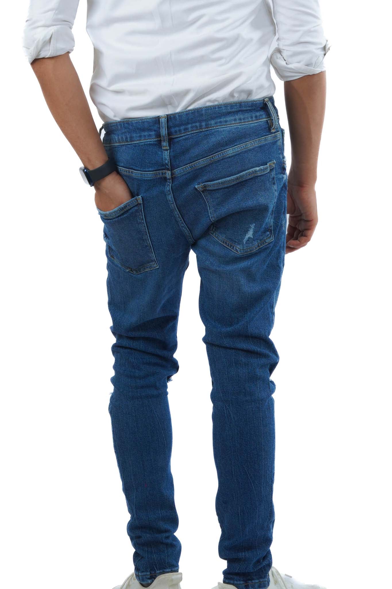 BERSHKA.-RIPPED-SKINNY-JEANS-MEN | DARK BLUE