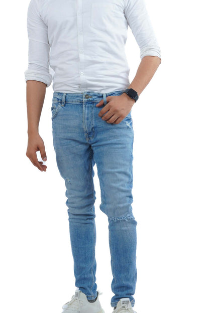 BERSHKA.-RIPPED-SKINNY-JEANS-MEN | LIGHT BLUE