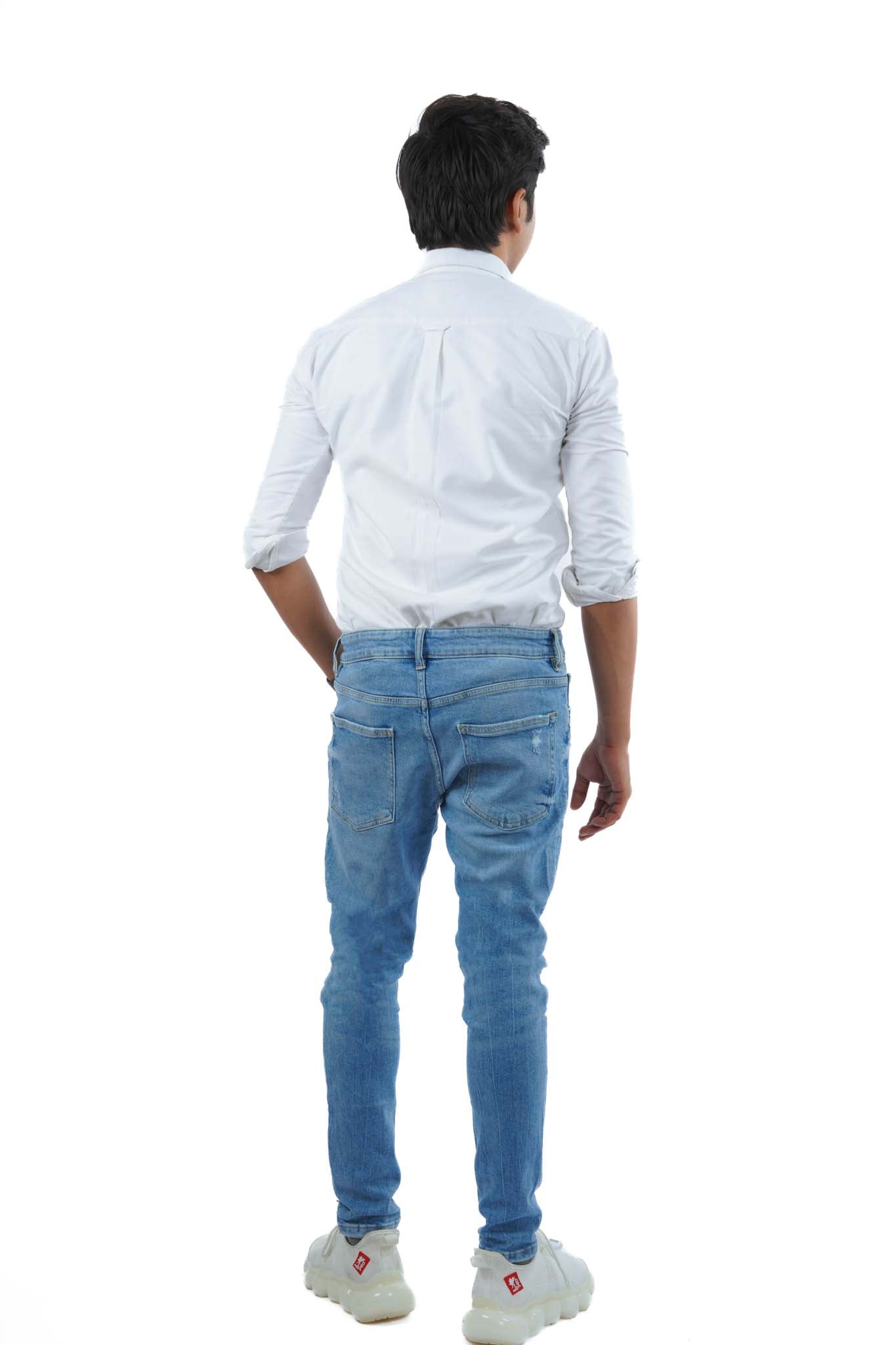 BERSHKA.-RIPPED-SKINNY-JEANS-MEN | LIGHT BLUE