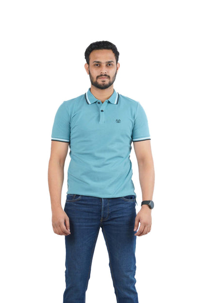 H.&.M MENS TIPPED POLO SHIRT WITH LOGO | SEA GREEN