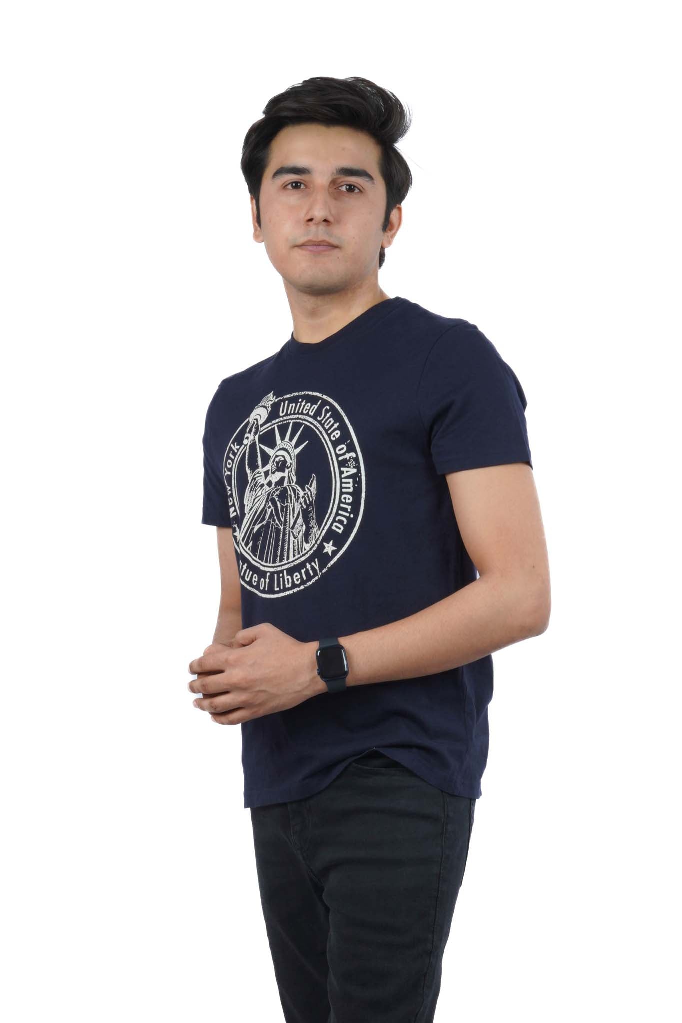 WHAT'S TODAY-PRINTED STATUE OF LIBERTY T-SHIRT | NAVY