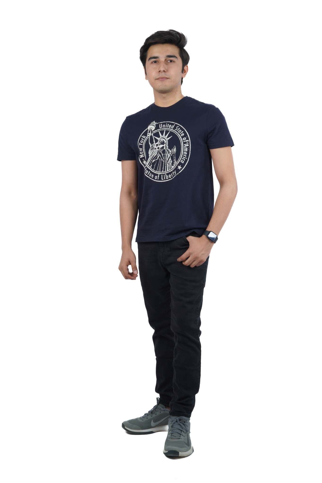 WHAT'S TODAY-PRINTED STATUE OF LIBERTY T-SHIRT | NAVY