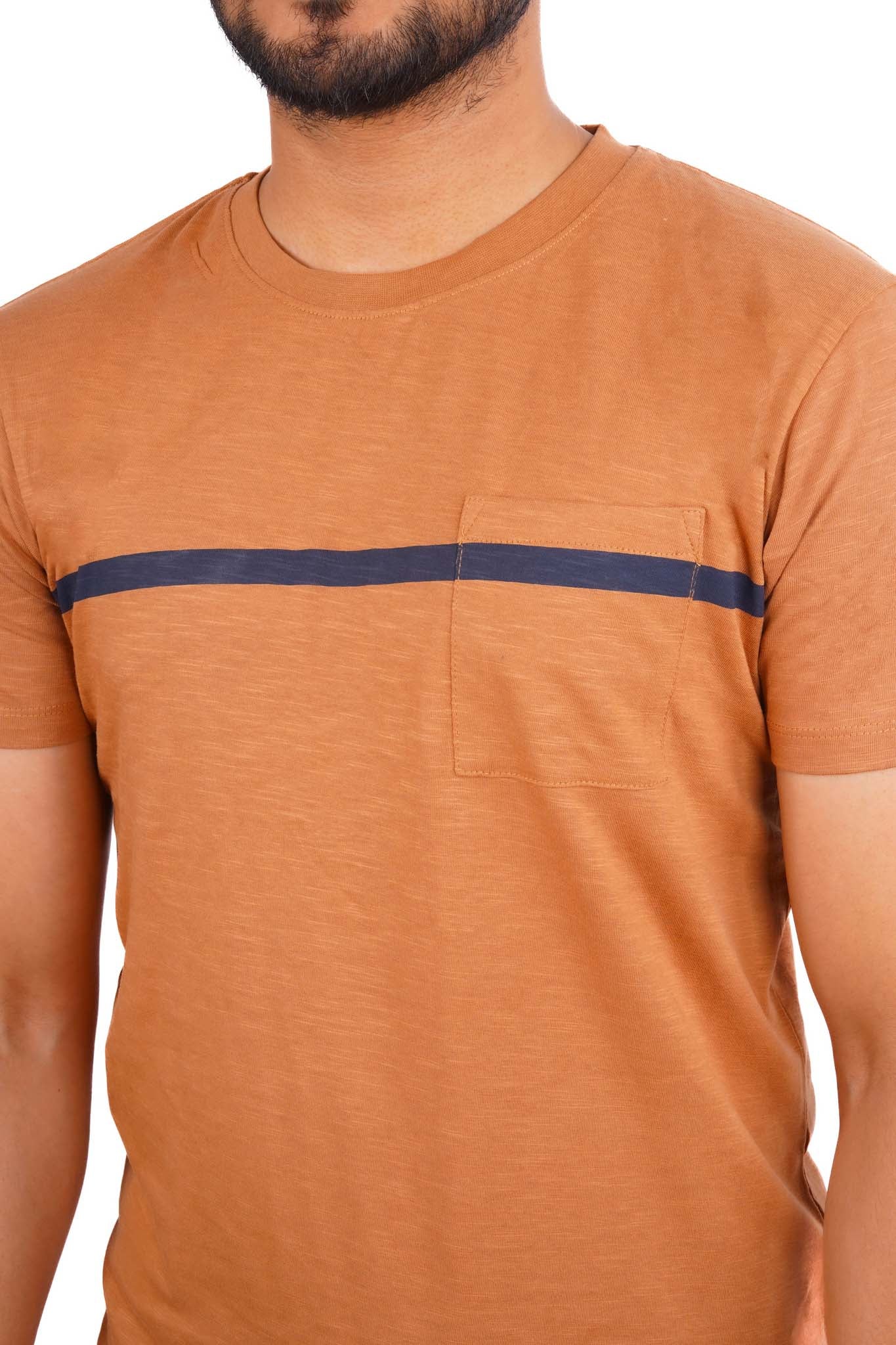 ESPRIT-MENS PREMIUM-BROWN T-SHIRT WITH BLUE CHEST STRIP