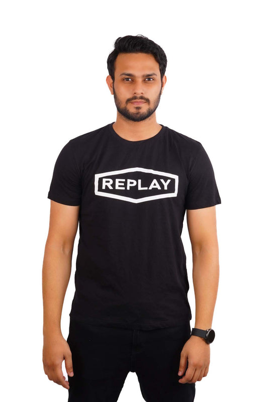 REPLAY. RAISED CENTRE LOGO CREW NECK T-SHIRT | BLACK